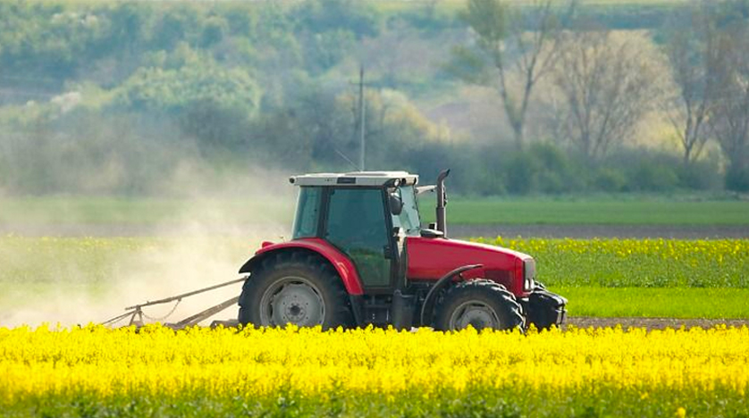 red tractor, crop growth