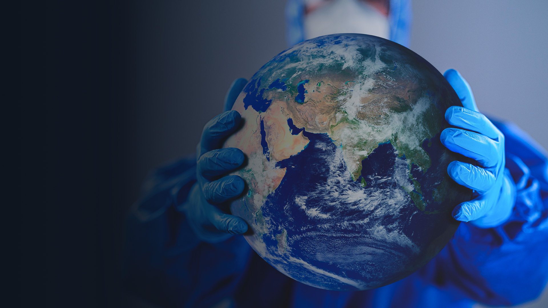 sustainability banner hazmat gloves holding planet