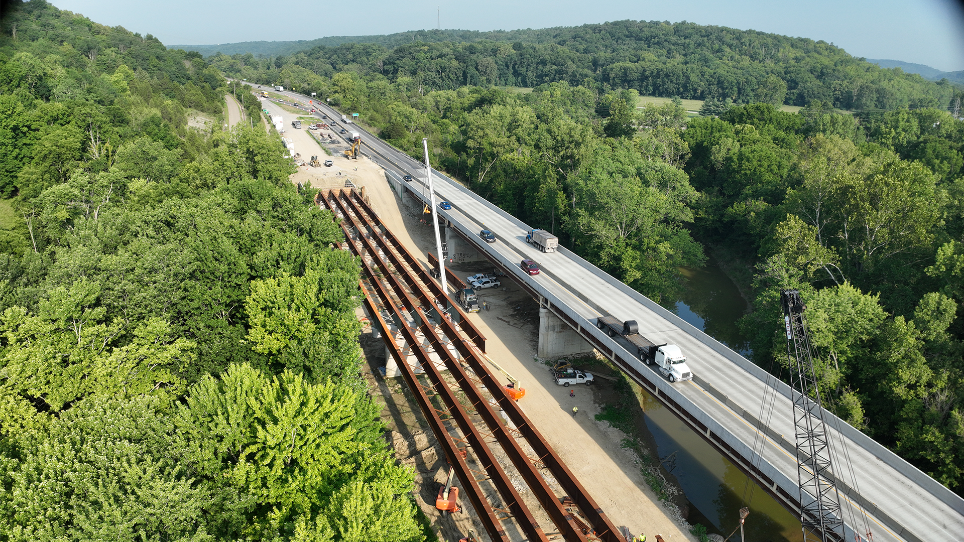Bridge construction over river